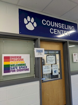 An exterior view of the counseling center door